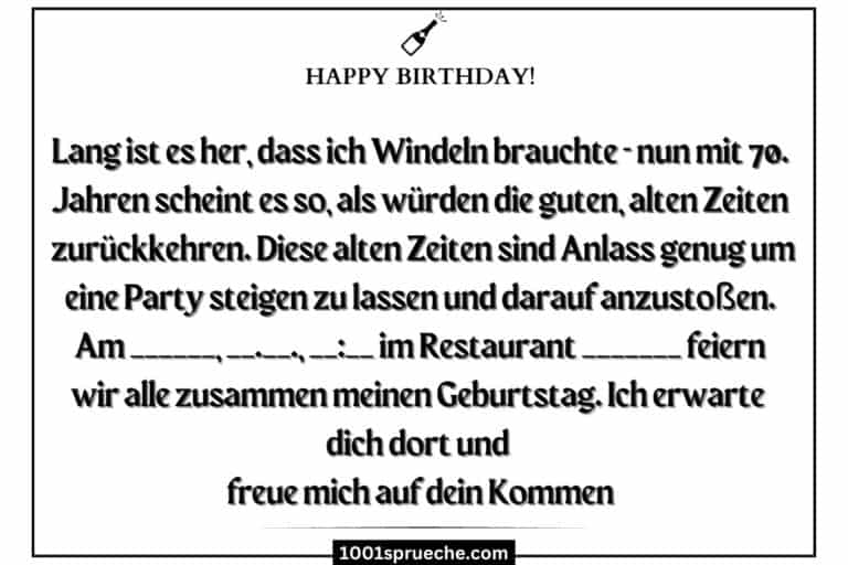 Einladungstext 70. Geburtstag 16 Mustervorlagen & Sprüche 2021
